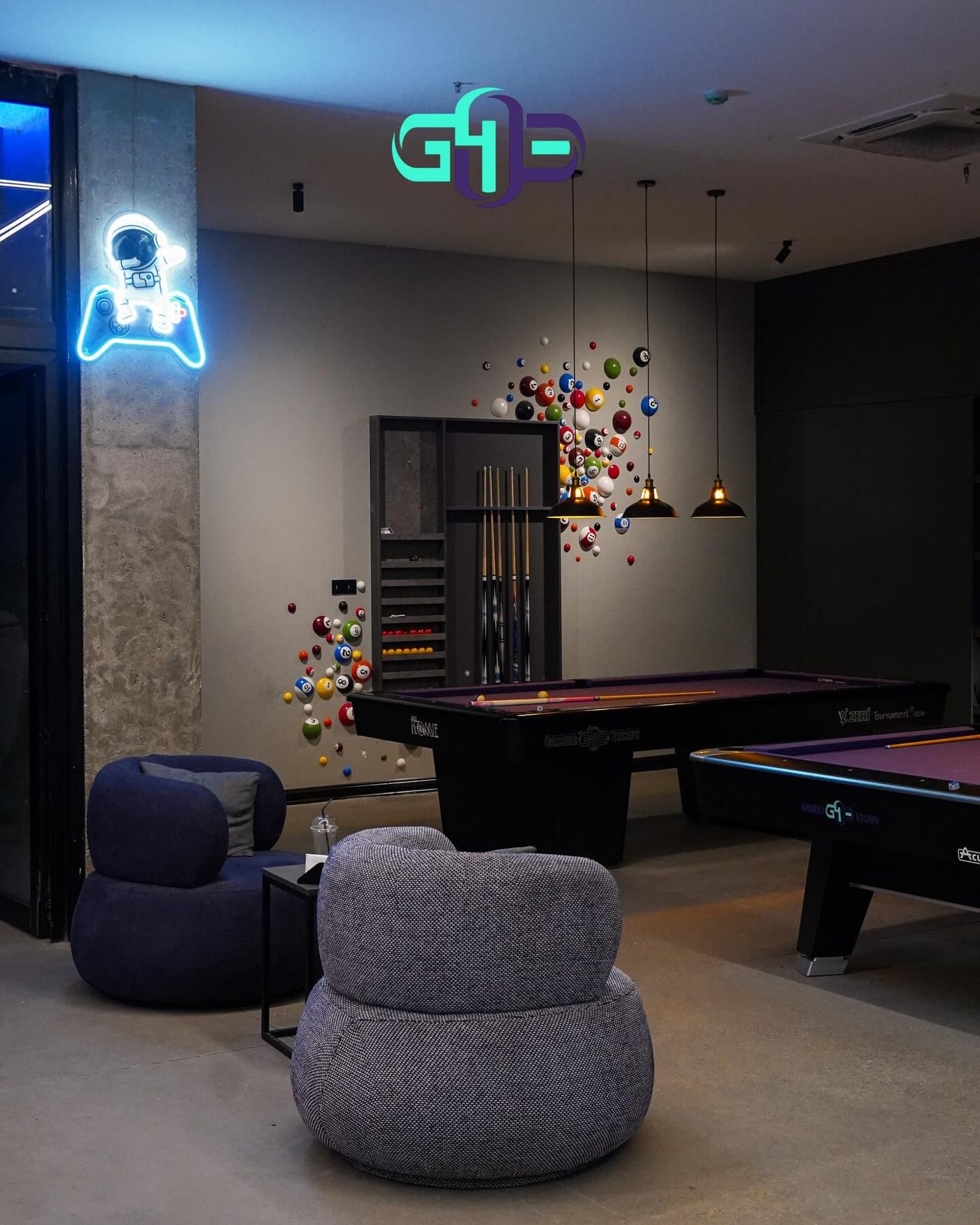 Neon-lit gaming area