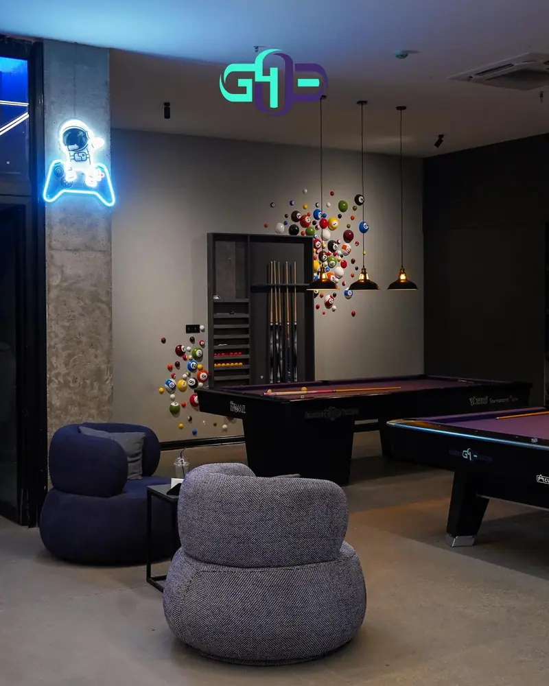 Neon-lit gaming area